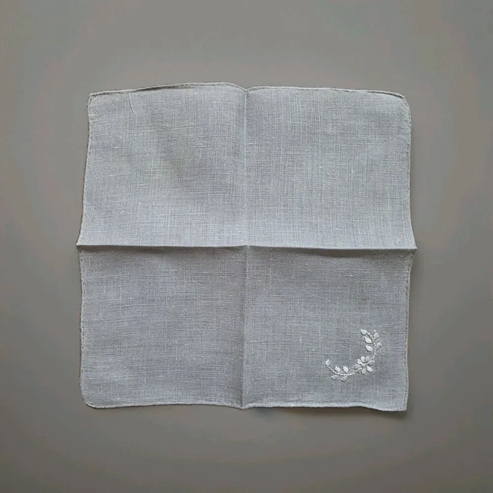 Vintage Hand-Embroidered Linen Napkins Handkerchief Floral Flowers Set Of 12